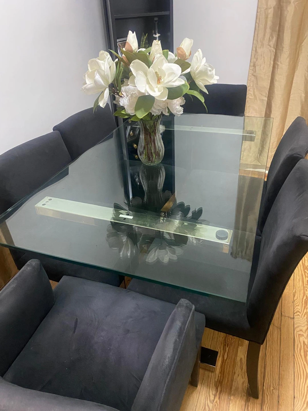 Glass Top Dining Table with 6 Black Chairs - photo 2