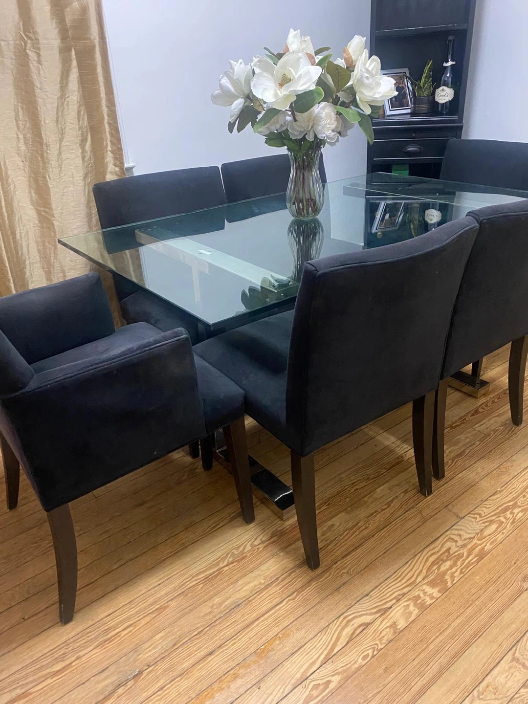 Glass Top Dining Table with 6 Black Chairs - photo 3