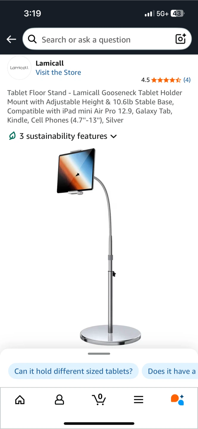 Lamicall Gooseneck Tablet Floor Stand