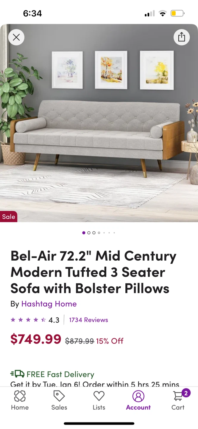 Home Bel-Air Mid Century Modern Sofa - photo 5