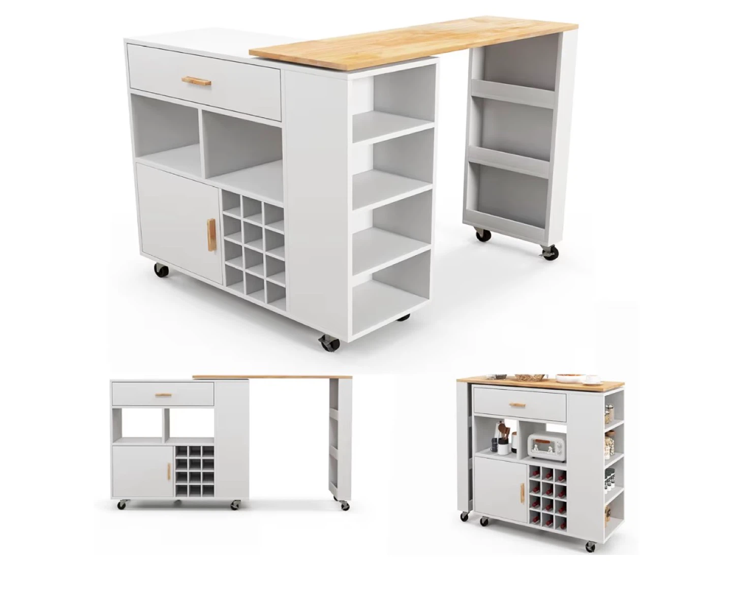 White Kitchen Island Cart with Wood Top