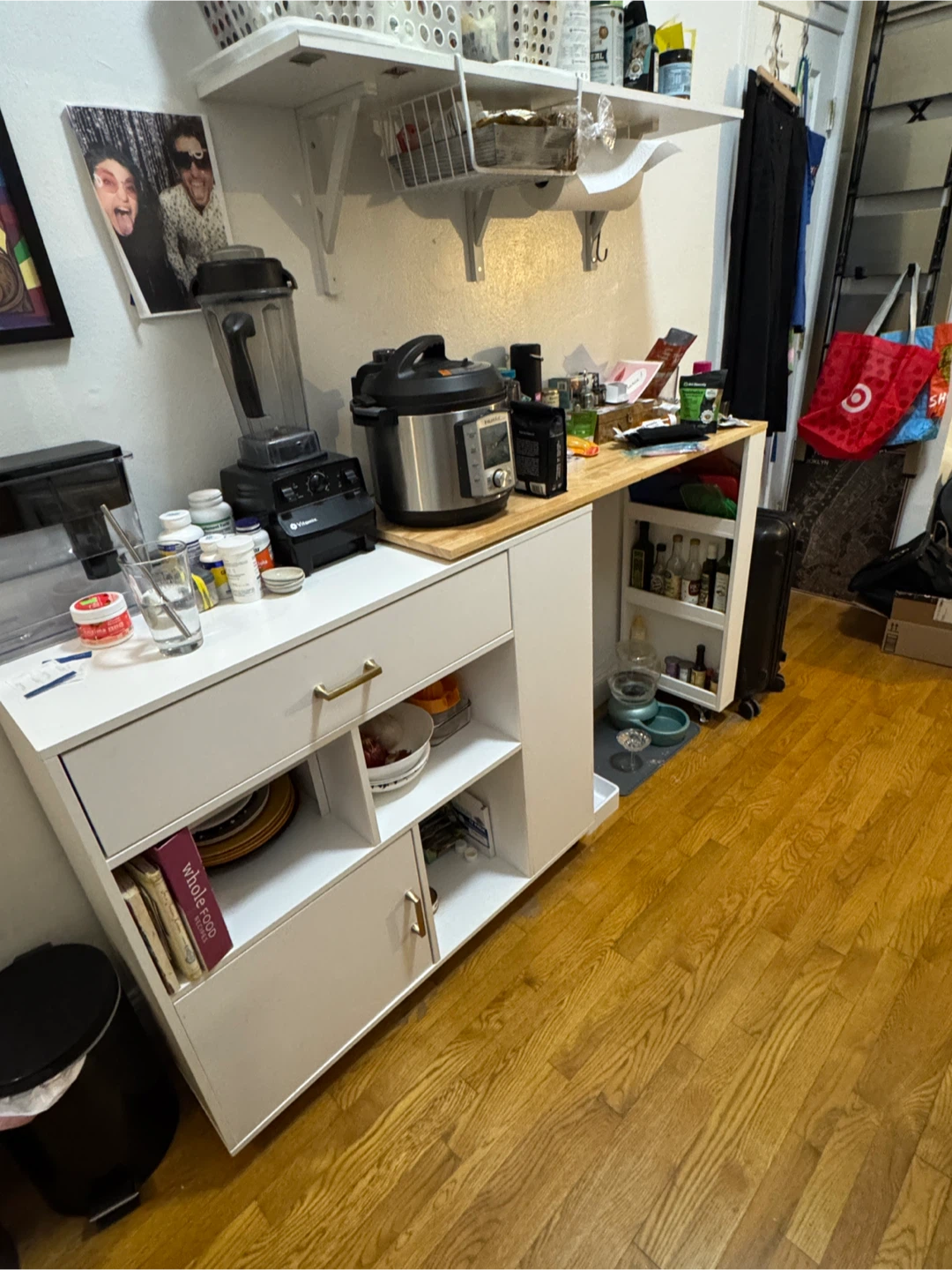 White Kitchen Island Cart with Wood Top - photo 3