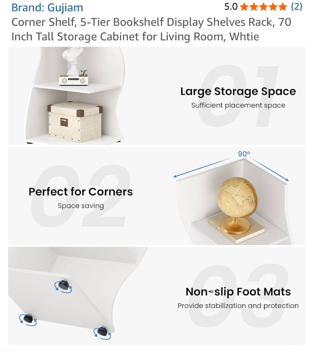 Gujiam 5-Tier Corner Shelf - White - photo 2