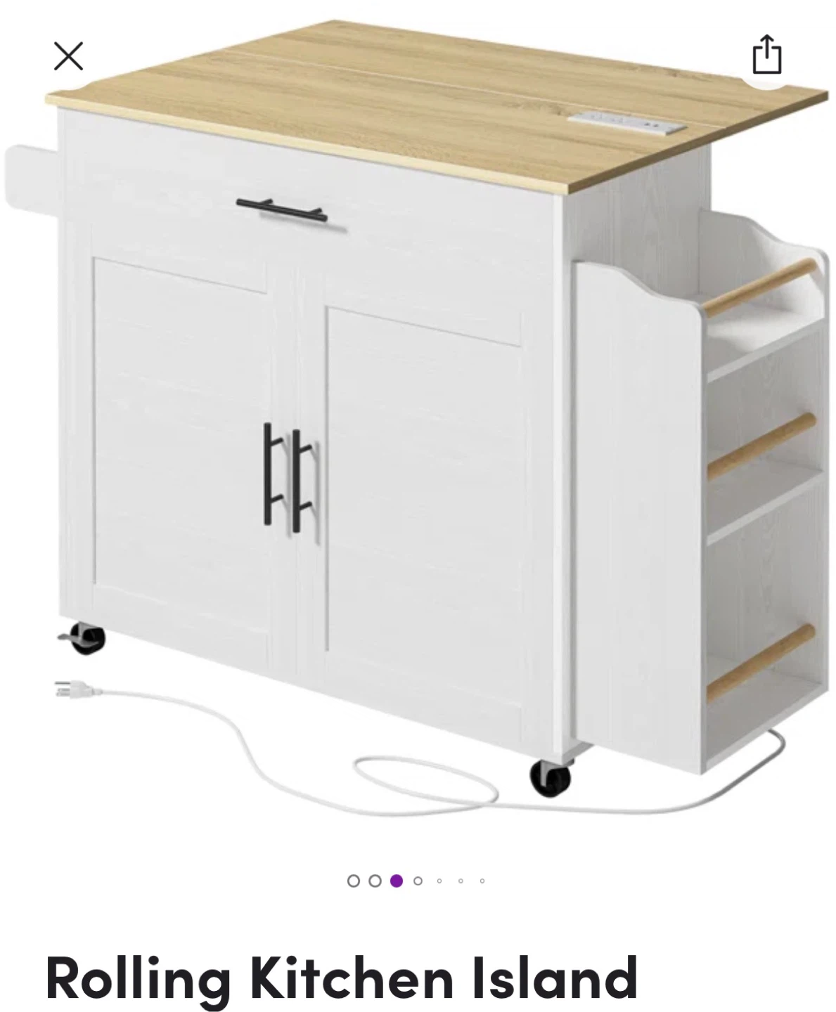 Rolling Kitchen Island - White & Wood - photo 2