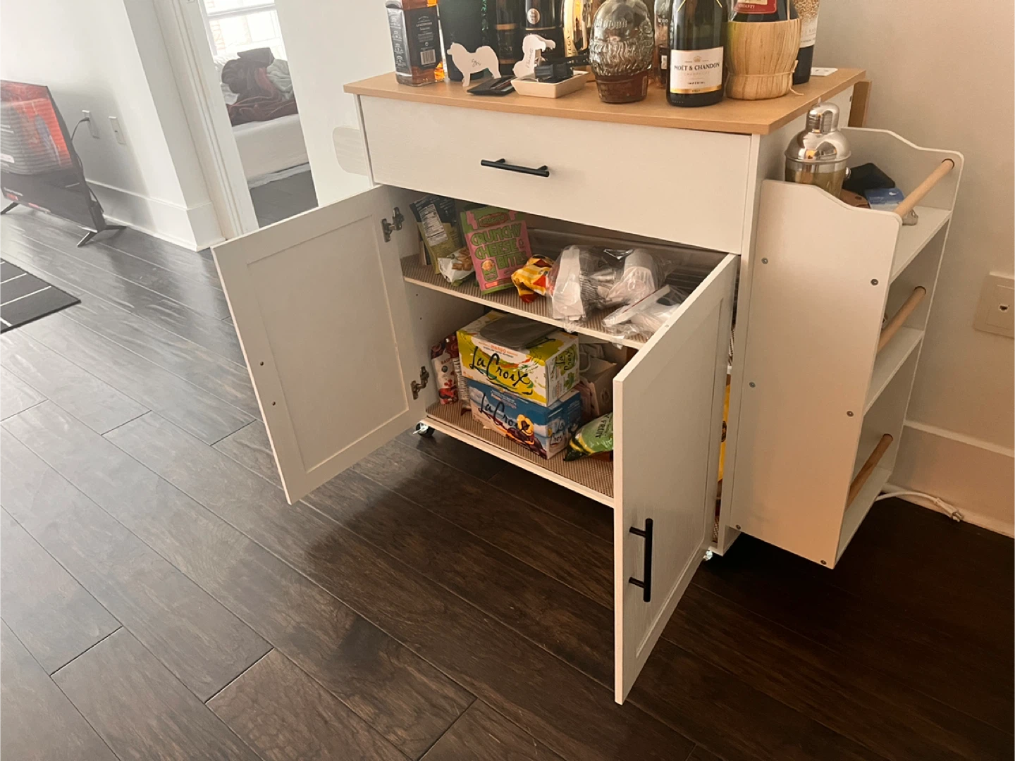 Rolling Kitchen Island - White & Wood - photo 5