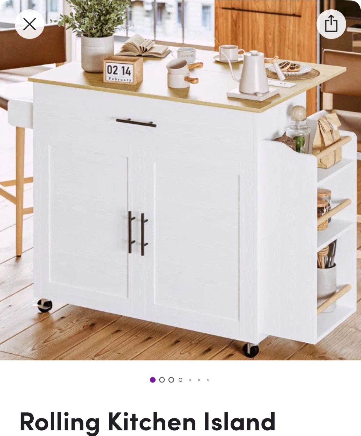 Rolling Kitchen Island - White & Wood