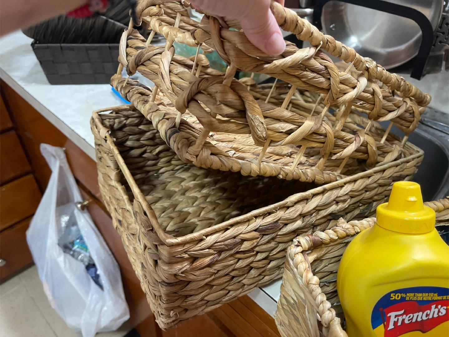 3 Woven Water Hyacinth Storage Baskets - photo 3