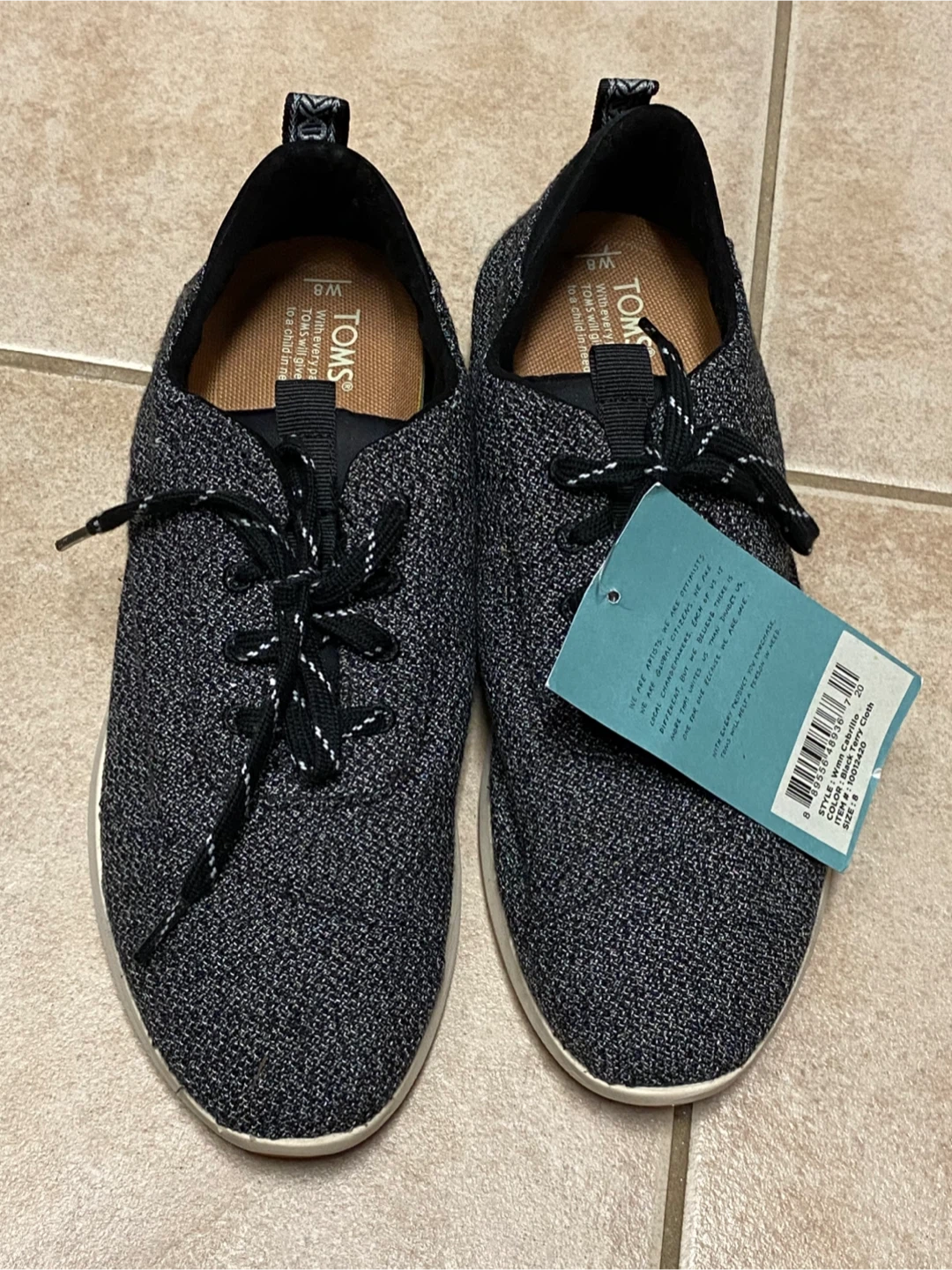 New TOMS Cabrillo Black Terry Cloth - Size 8