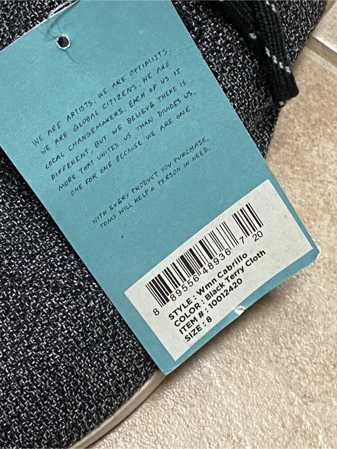 New TOMS Cabrillo Black Terry Cloth - Size 8 - photo 2