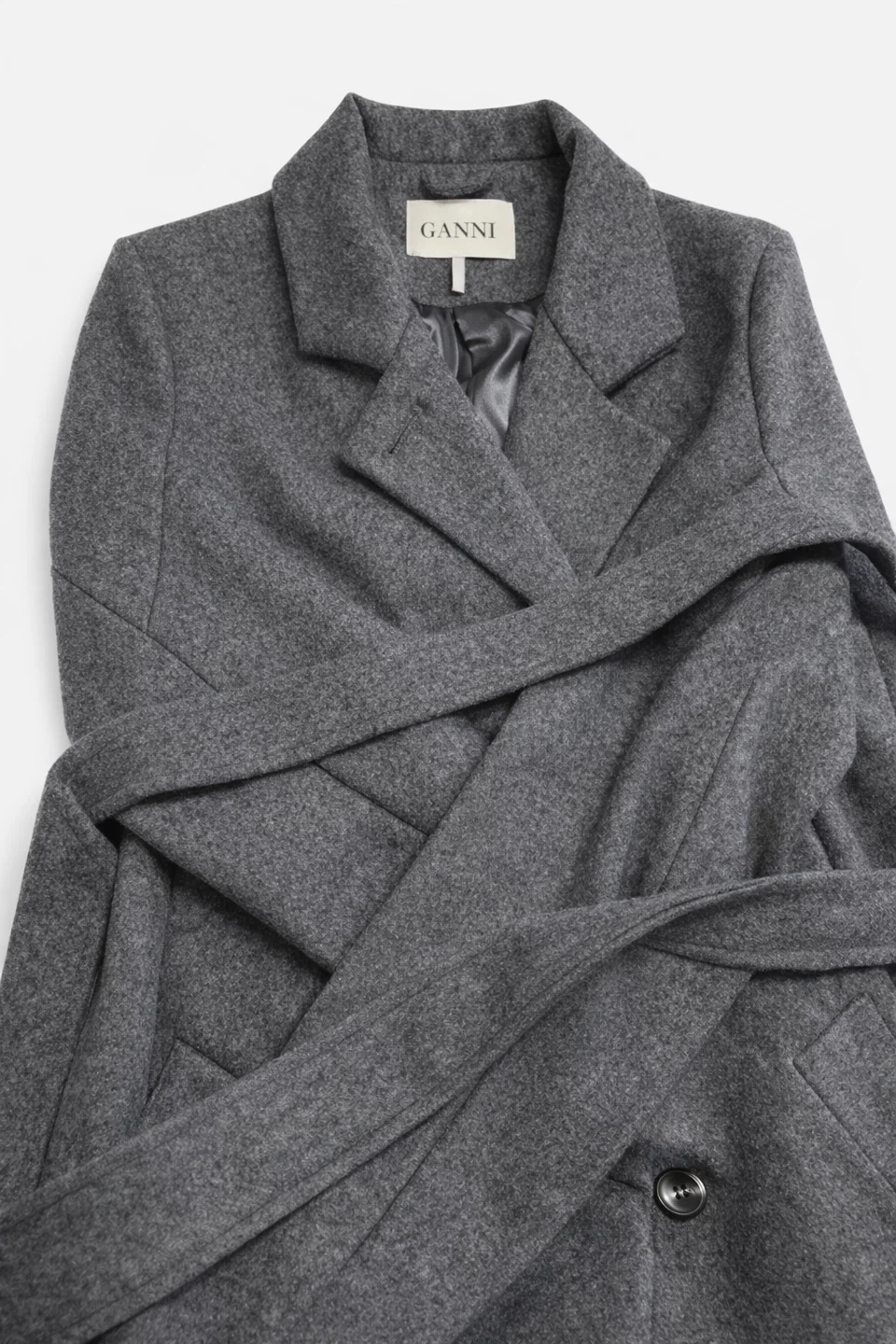GANNI Grey Wool Wrap Coat - photo 2