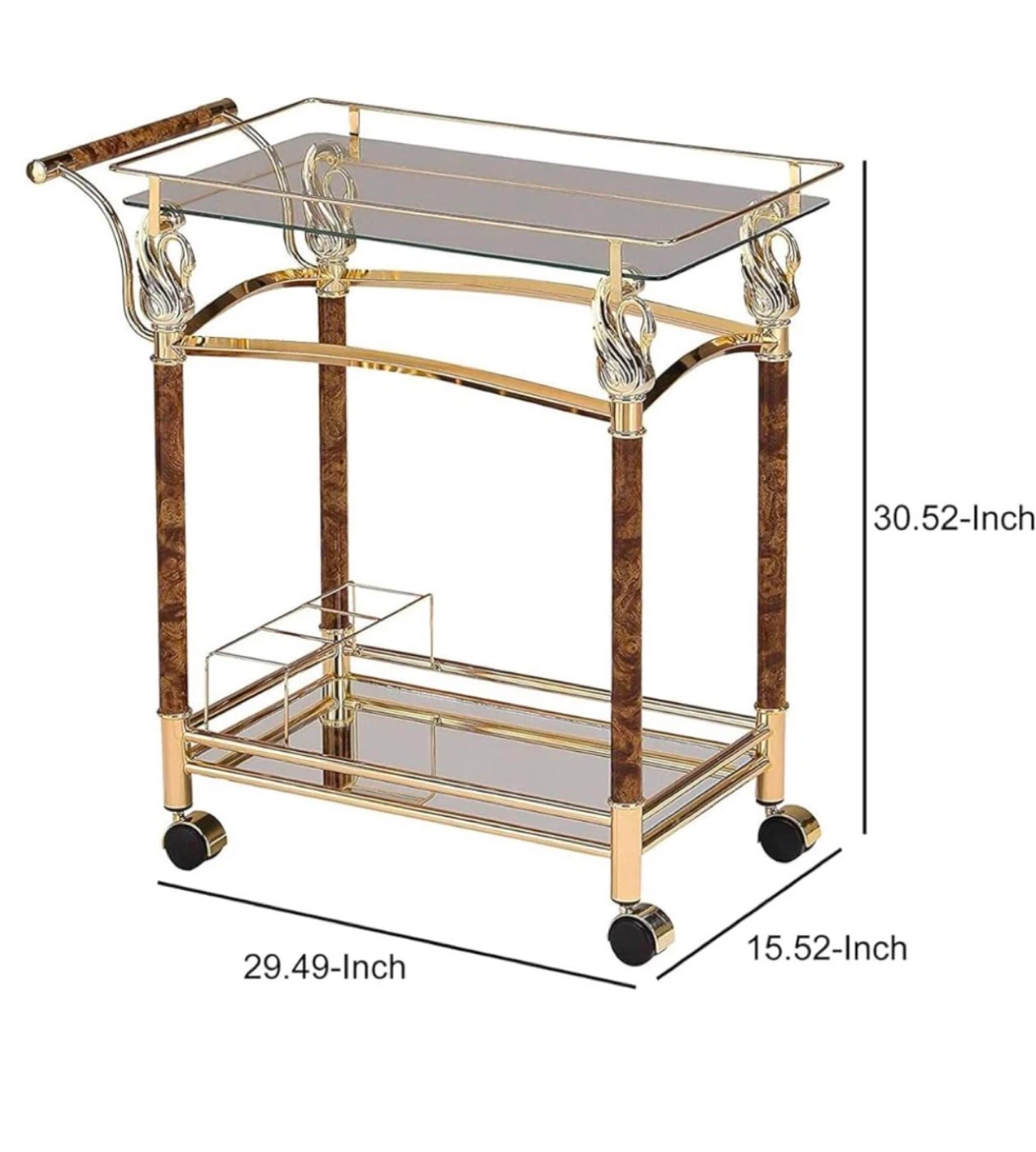 Resturent balcony Double Layer Cart Gold Plated Clear Glass with