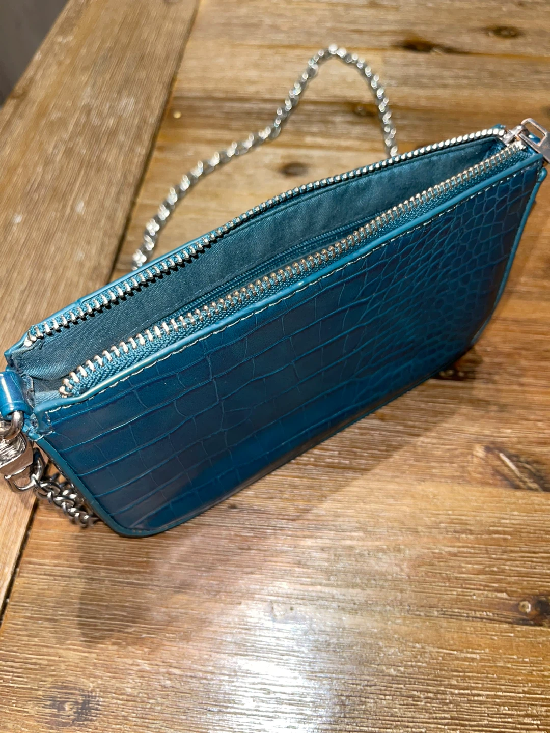 Teal Croc-Embossed Chain Bag - photo 5