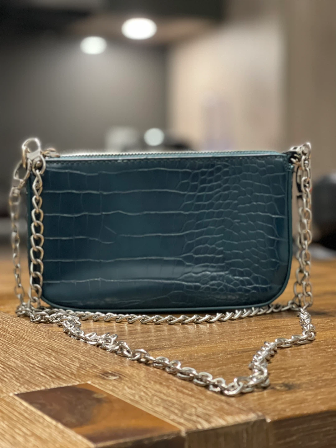 Teal Croc-Embossed Chain Bag - photo 4