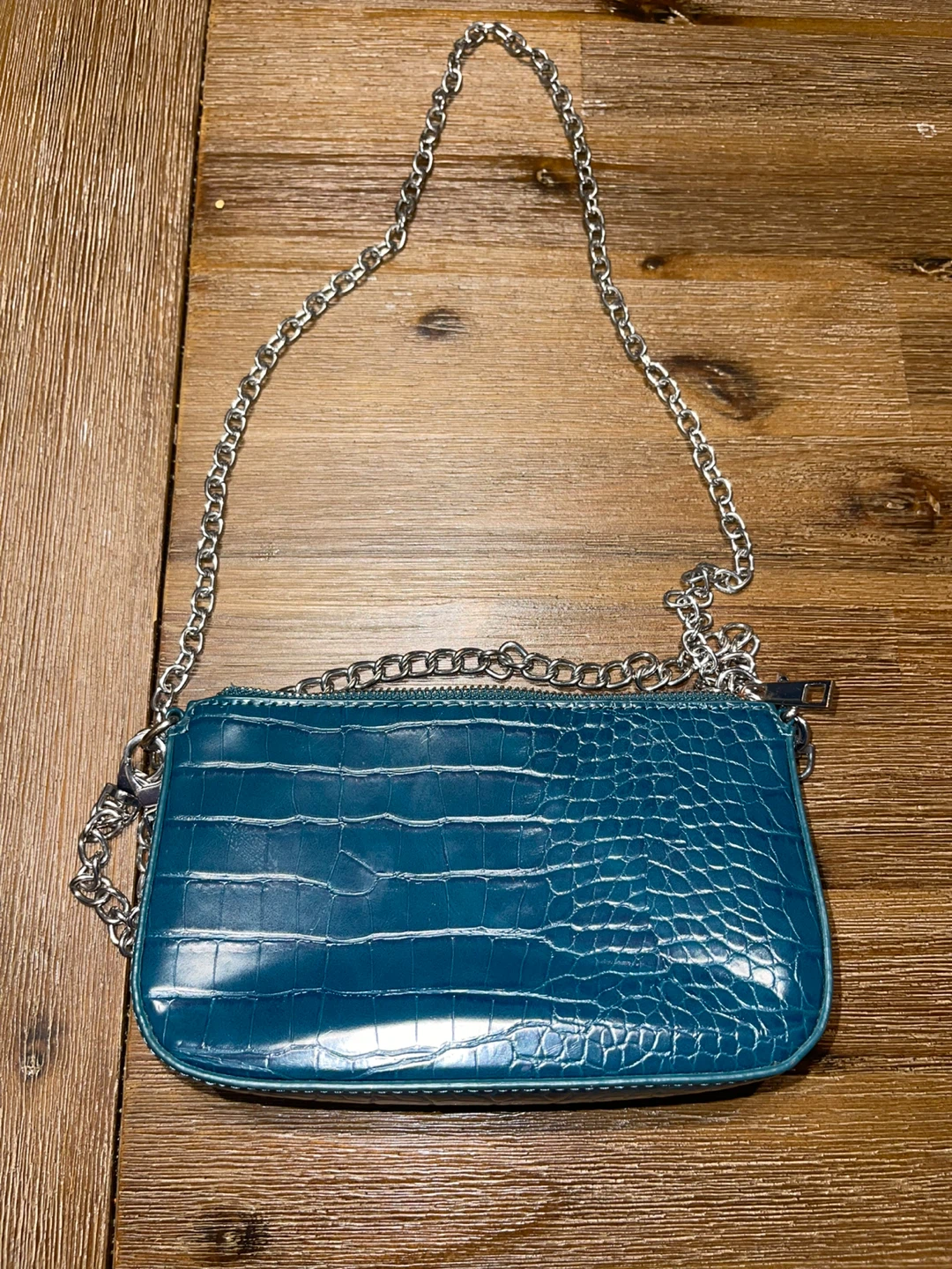 Teal Croc-Embossed Chain Bag - photo 2