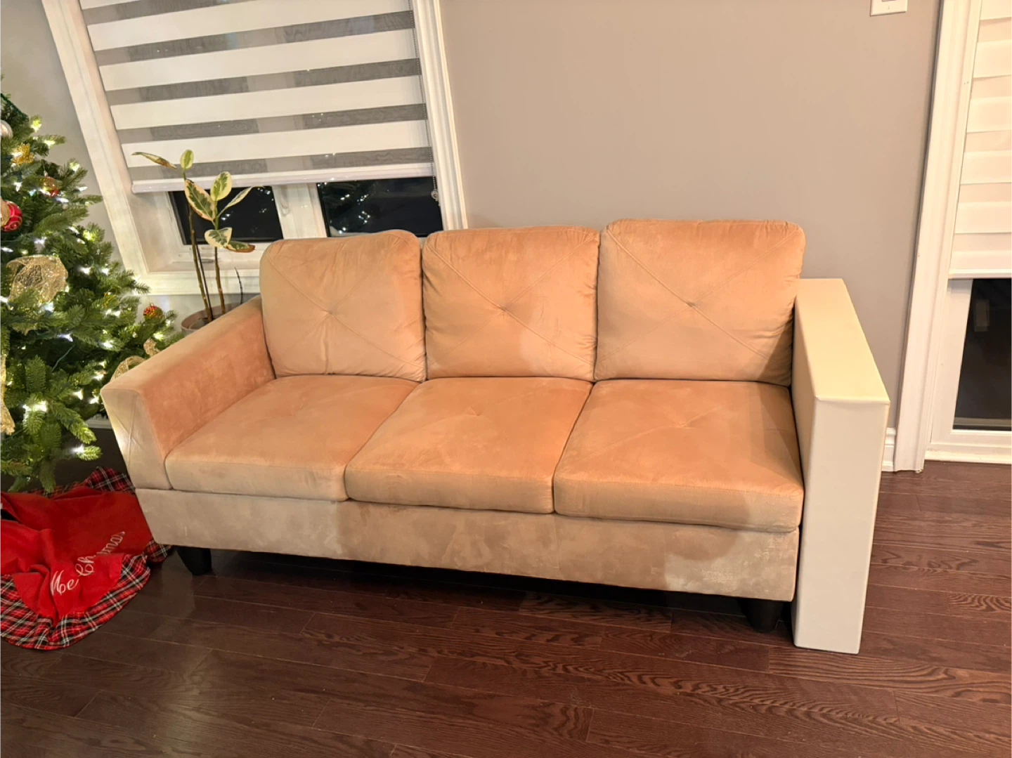 Beige 3-Seat Sofa with Side Shelf - photo 2