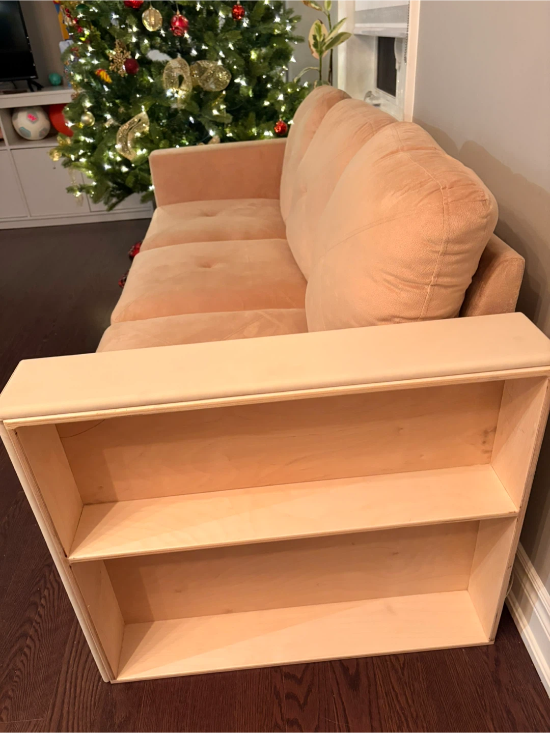 Beige 3-Seat Sofa with Side Shelf - photo 4