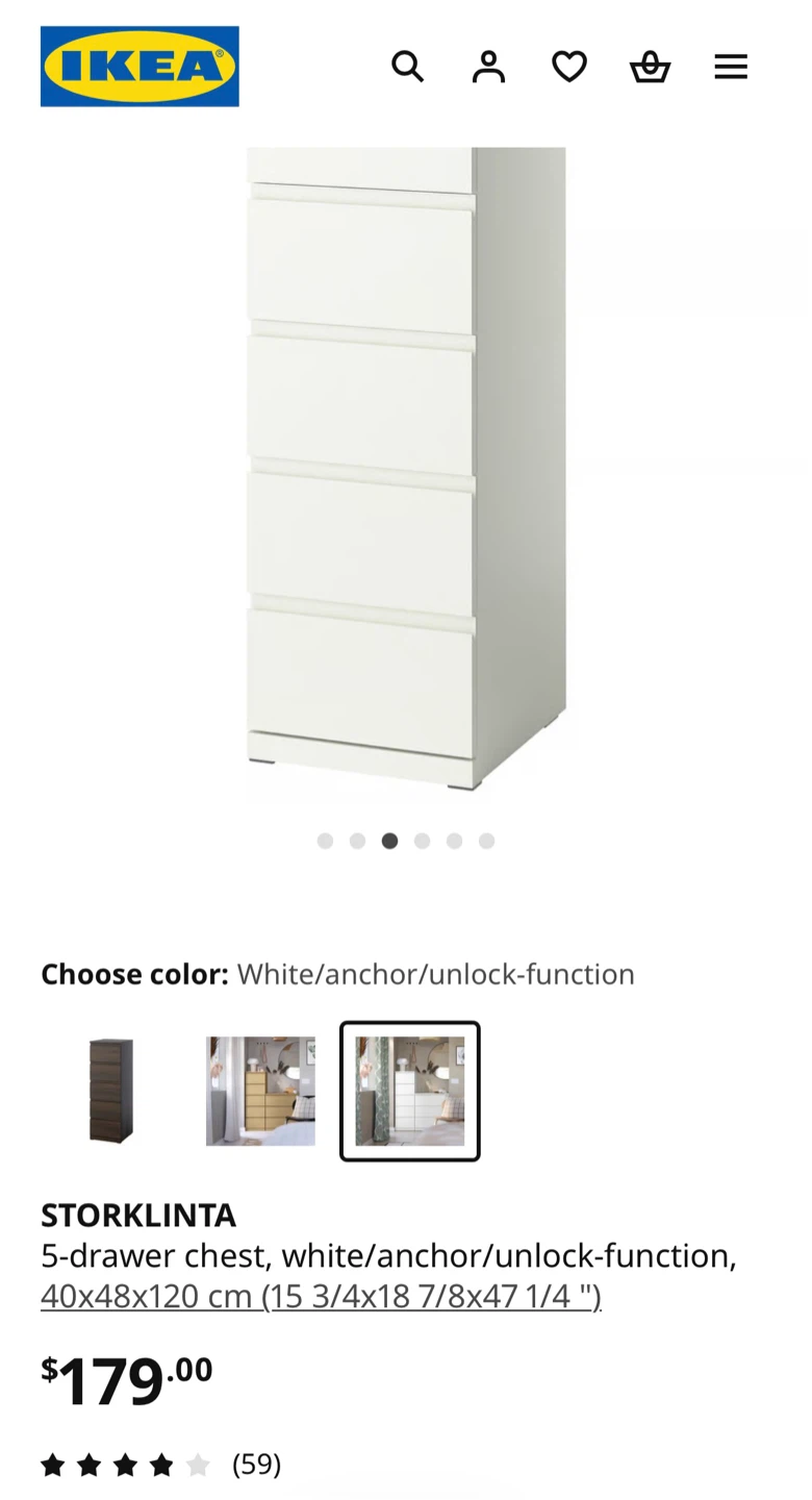 IKEA Storklinta 5-Drawer Chest - White - photo 2