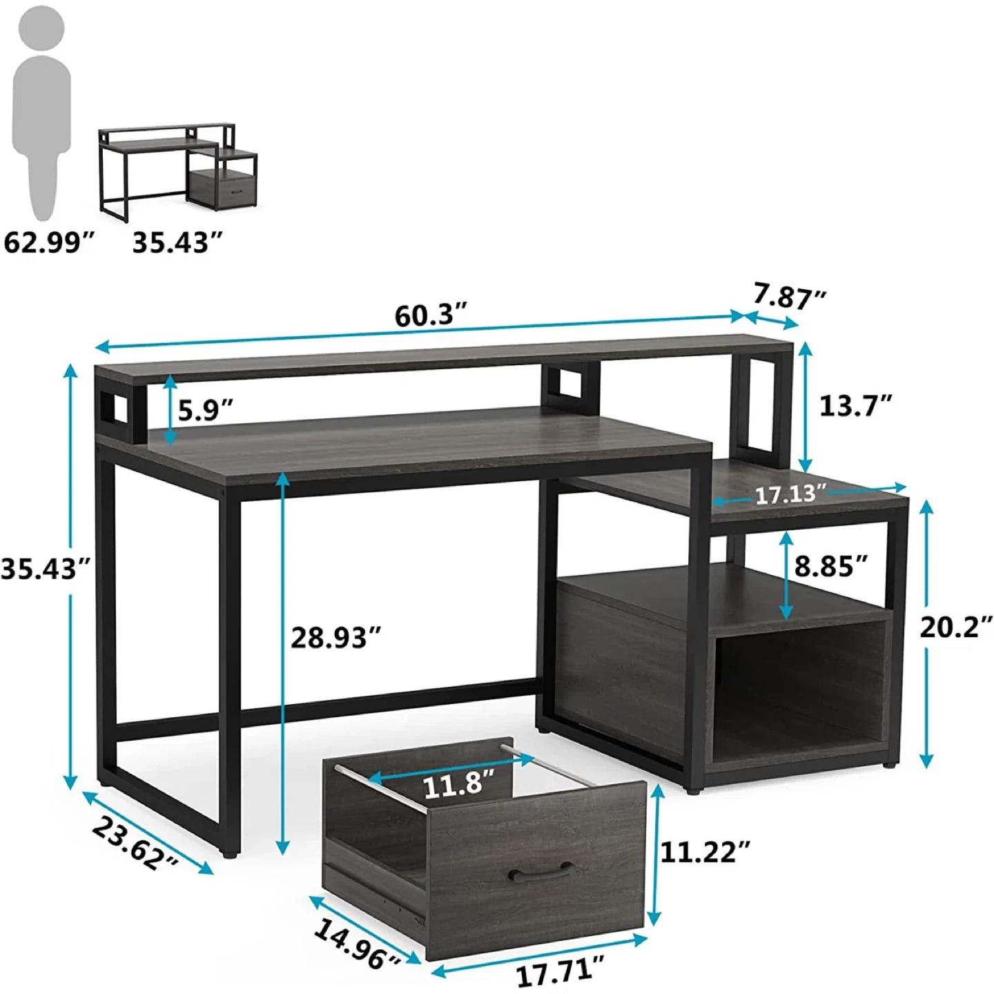 Black Metal Computer Desk with Storage - photo 2