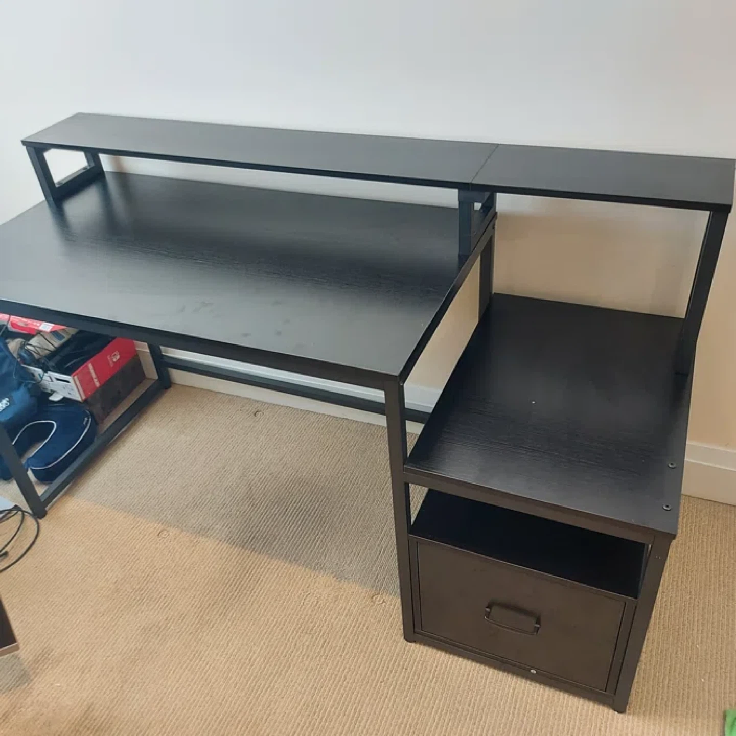 Black Metal Computer Desk with Storage
