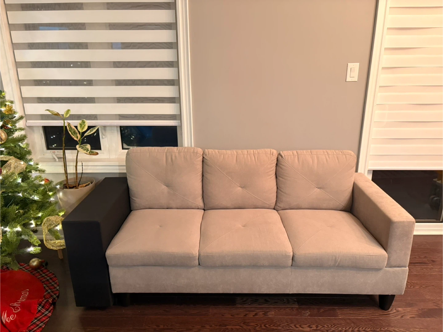 Beige Sofa with Black Side Table