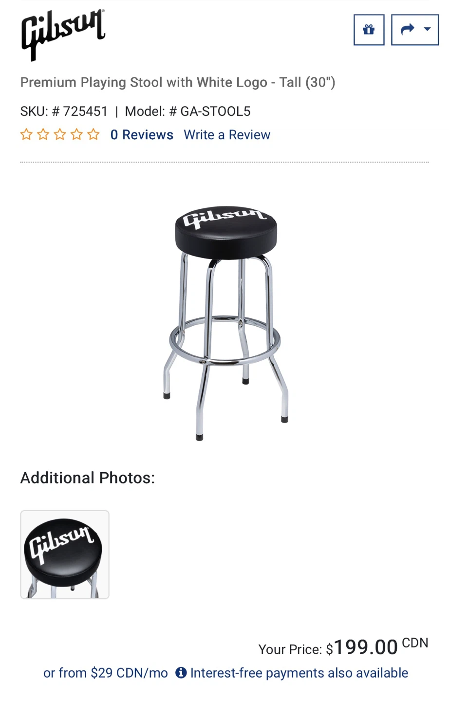 Gibson Premium Playing Stool - Tall (30") - photo 2