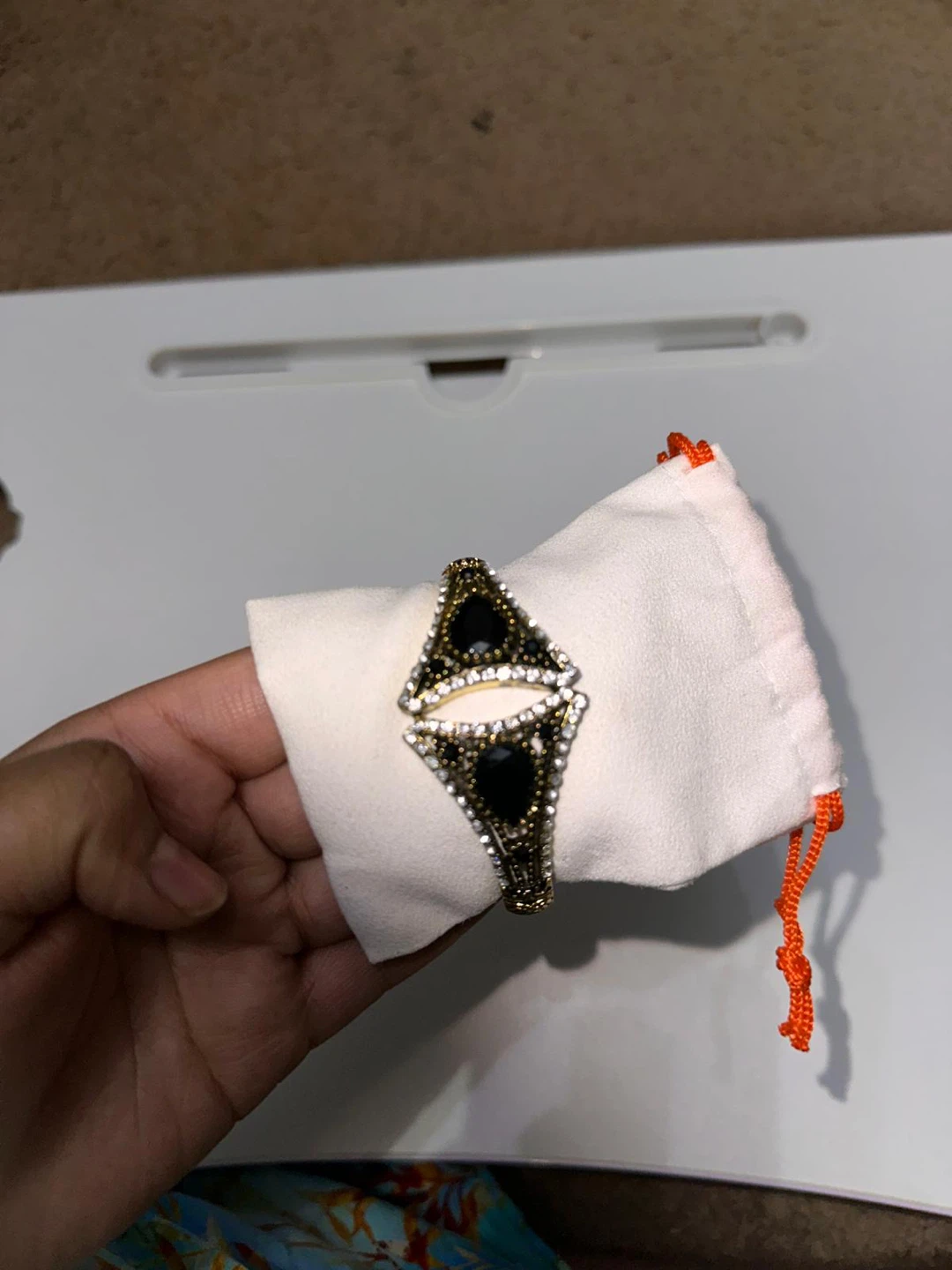 Gold-tone Black Rhinestone Cuff Bracelet - photo 3