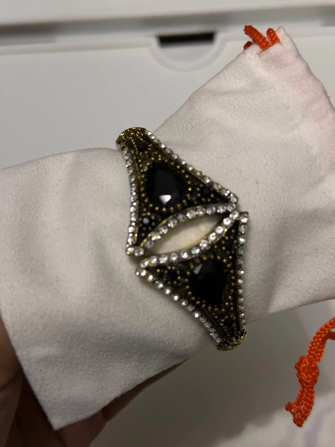 Gold-tone Black Rhinestone Cuff Bracelet