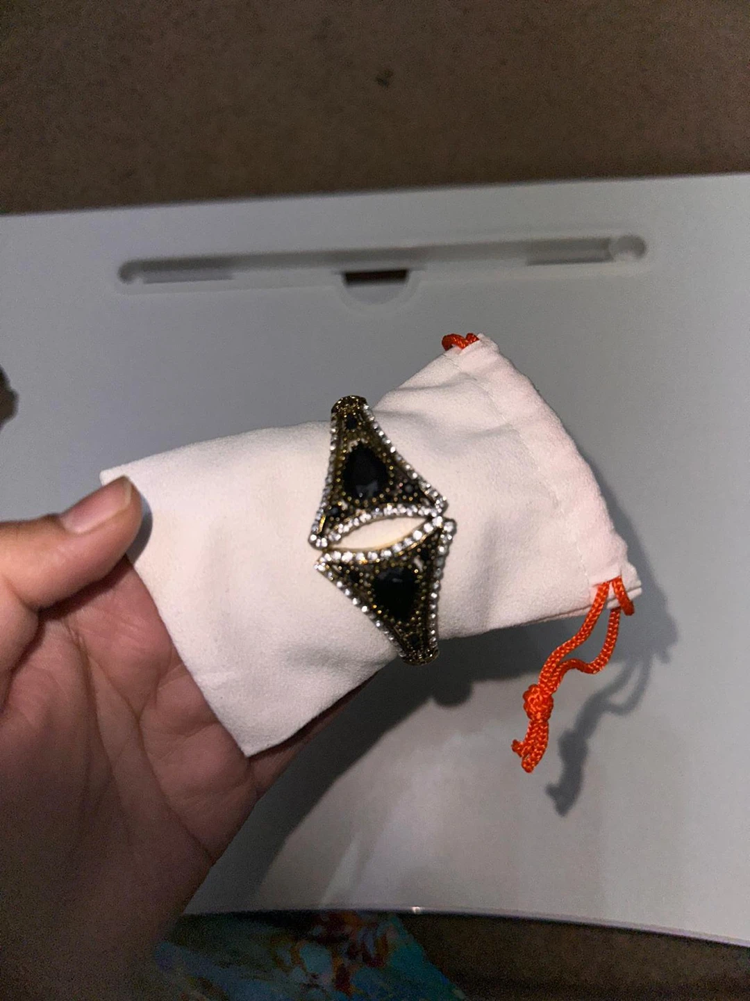Gold-tone Black Rhinestone Cuff Bracelet - photo 2