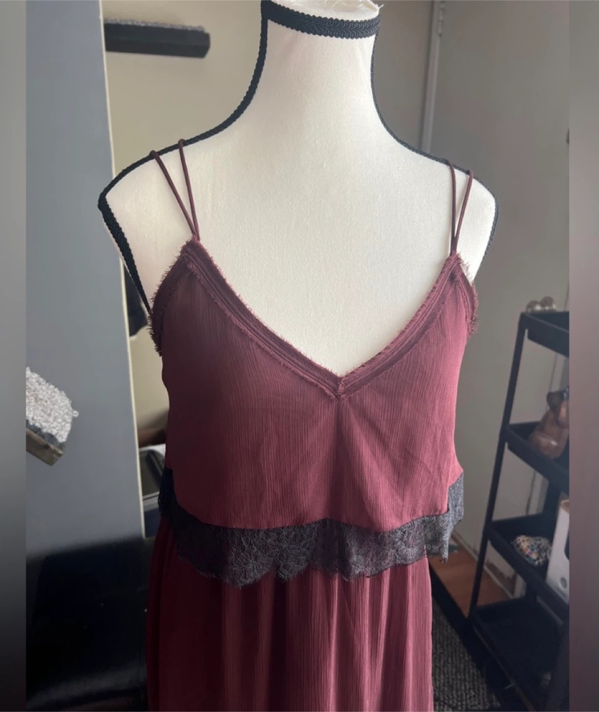 Burgundy Maxi Dress with Lace Trim