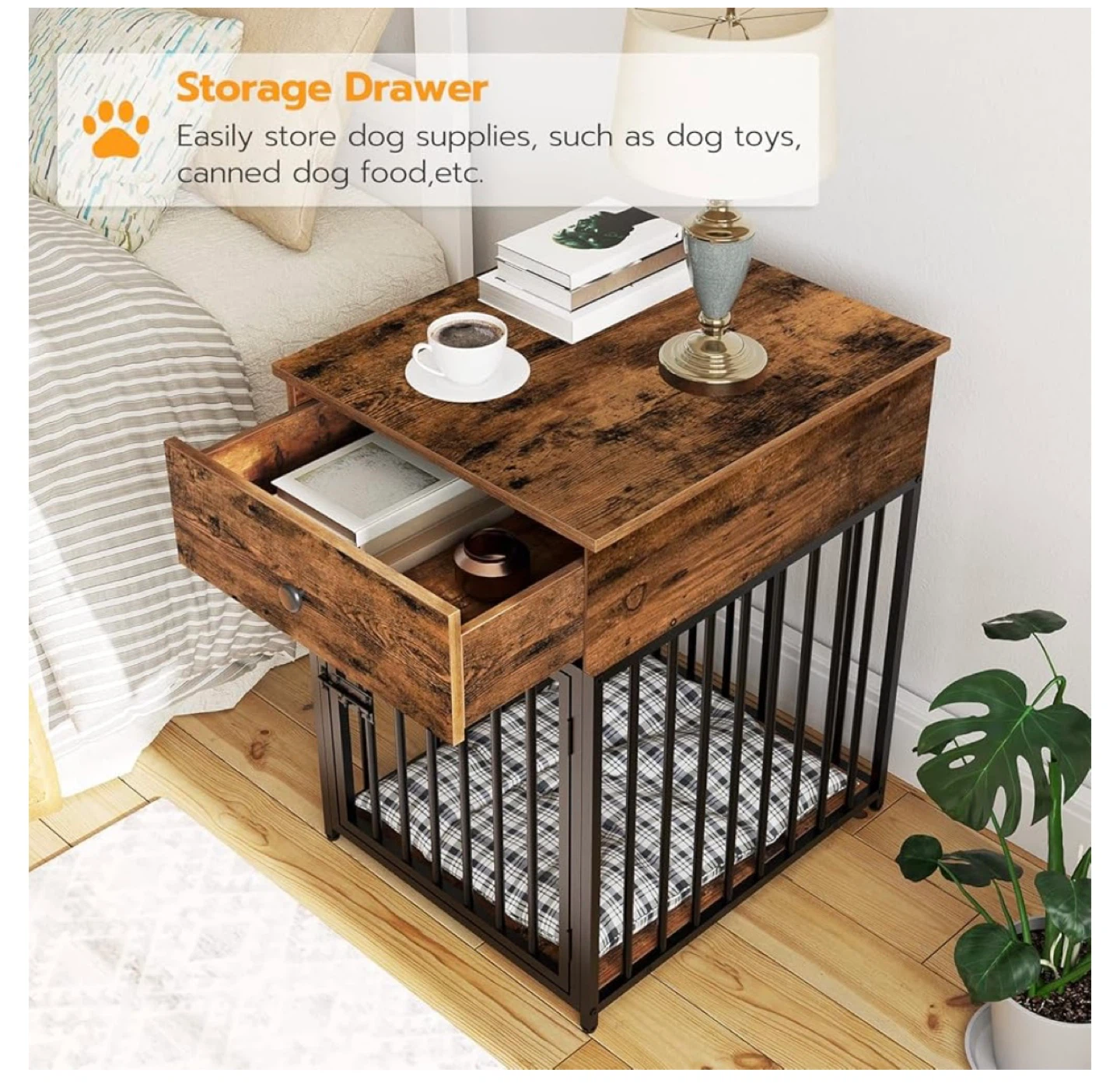 Dog Crate End Table with Storage Drawer - photo 3