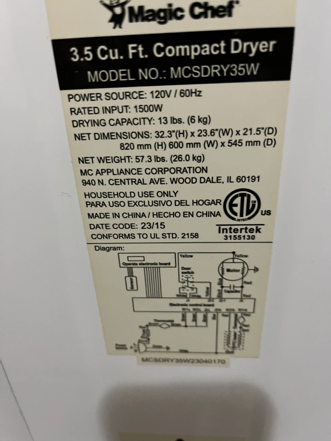 Used Magic Chef dryer - photo 5