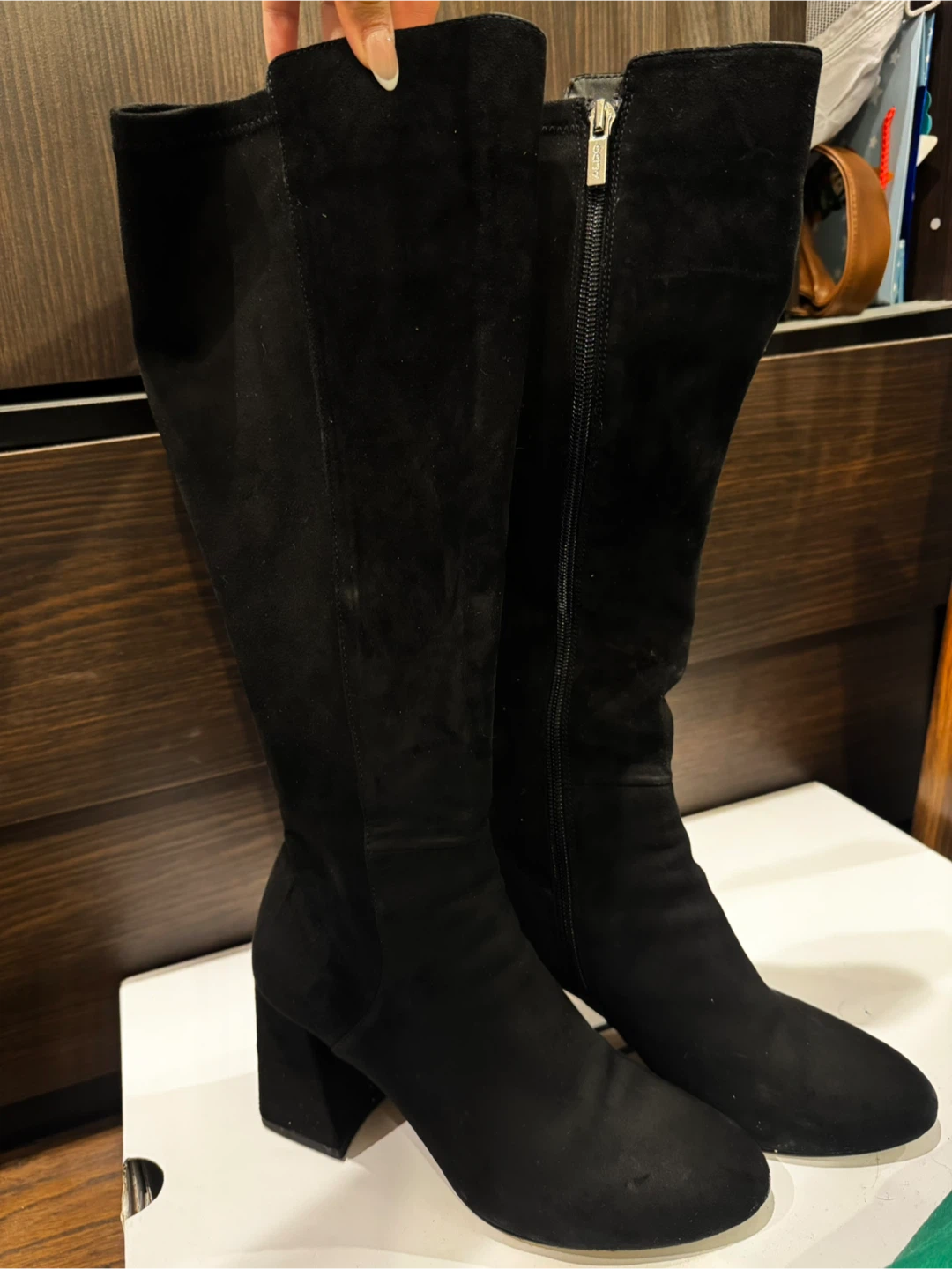 Aldo Black Suede Heeled Boots