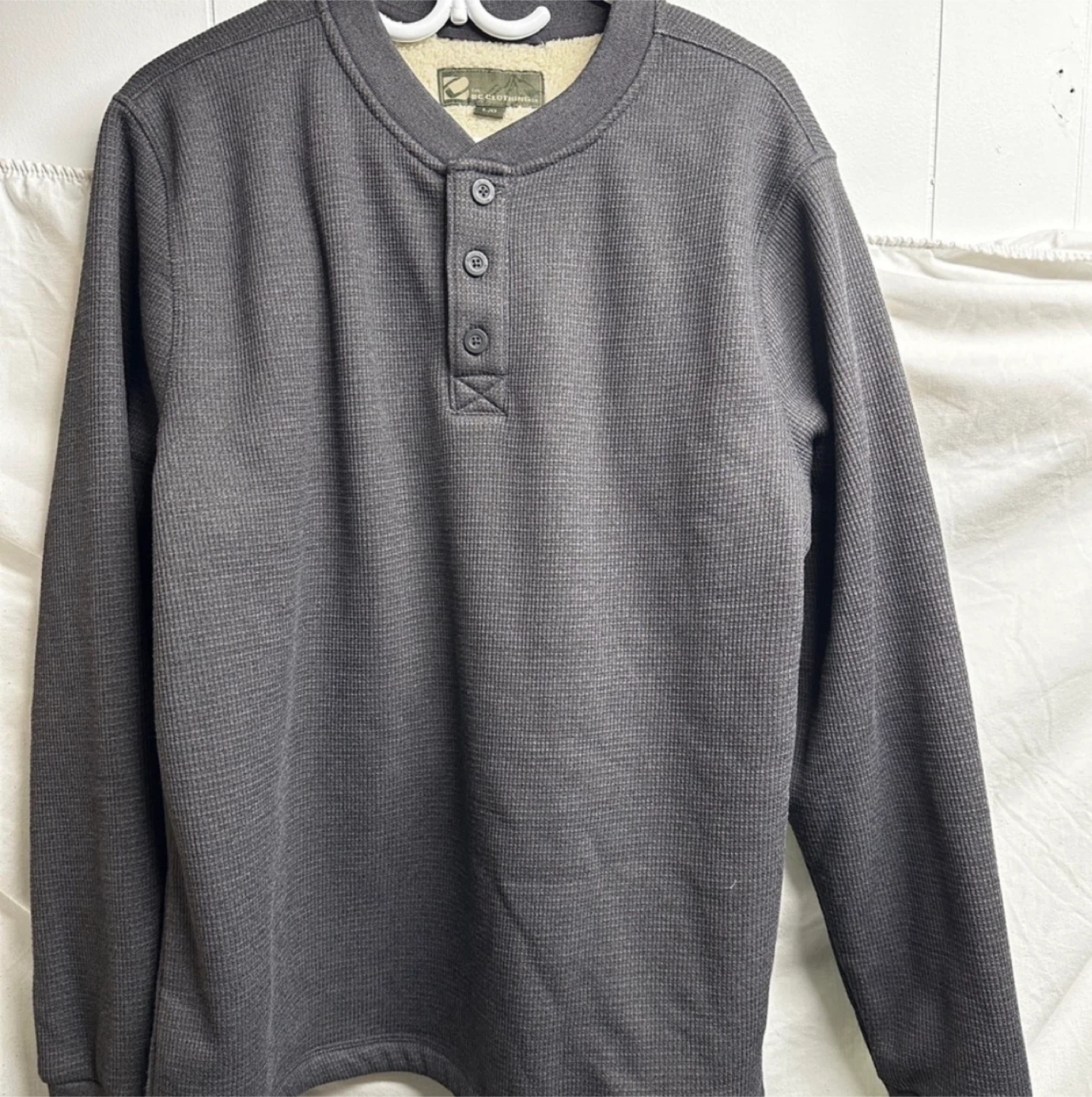 BC Clothing Co. Grey Waffle Knit Henley - Size L