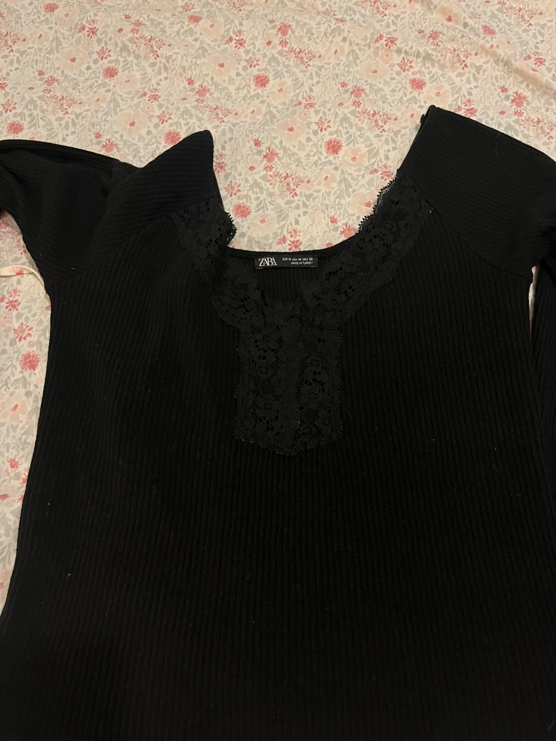 Zara Black Lace Trim Long Sleeve Top - Size M - photo 3