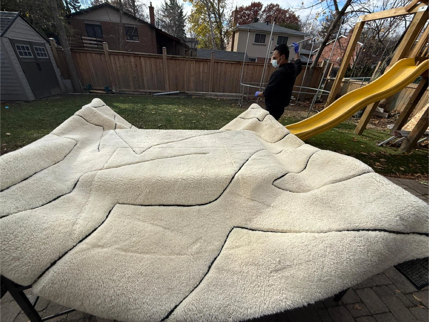 Off-White Rug with Black Lines