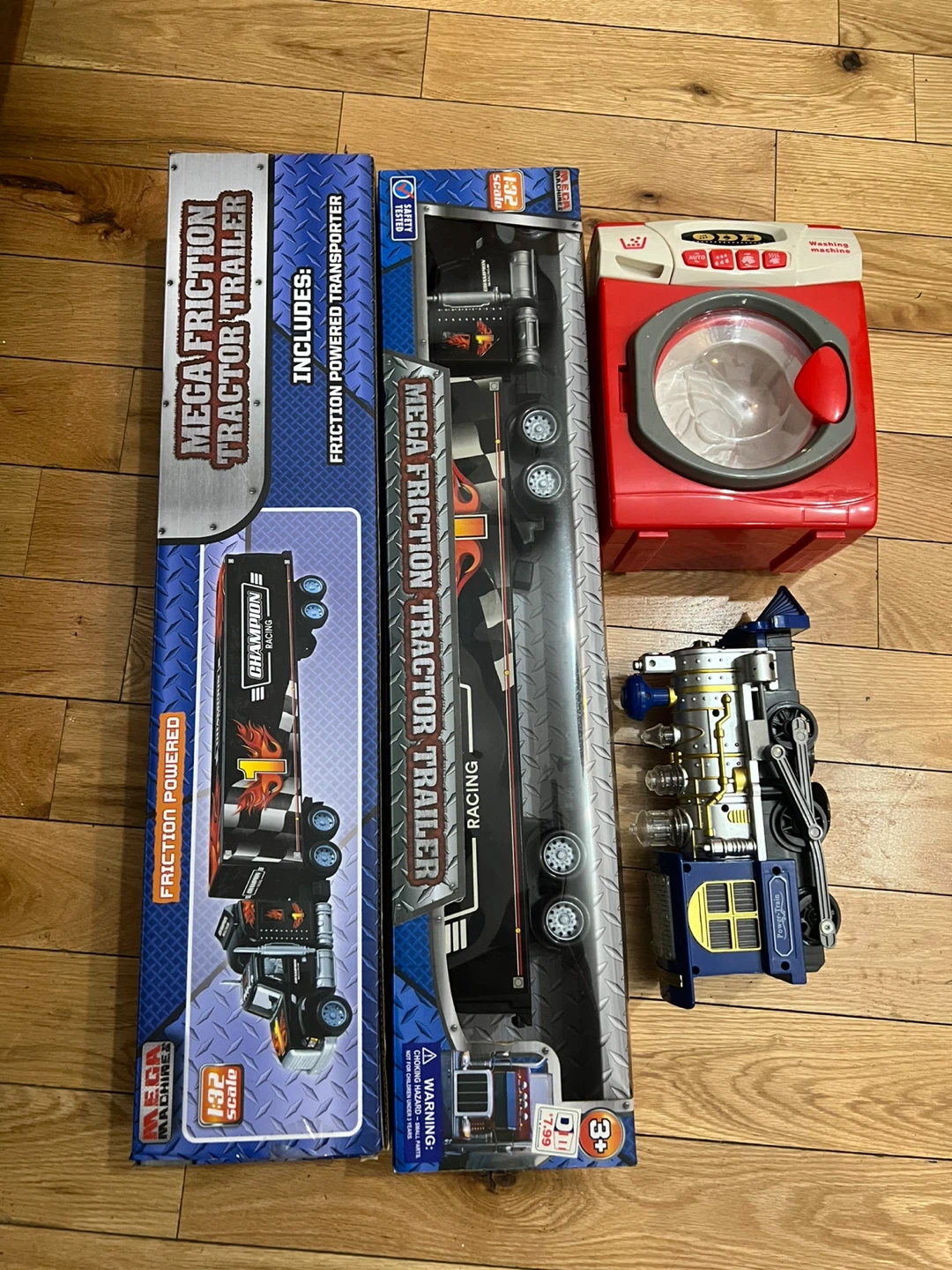 Toys: two trailers, a train, and a washing machine. Free!!!