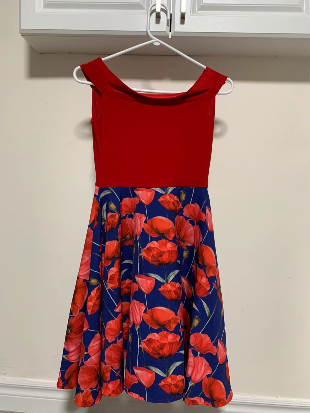 Red & Floral Print off shoulder  Dress