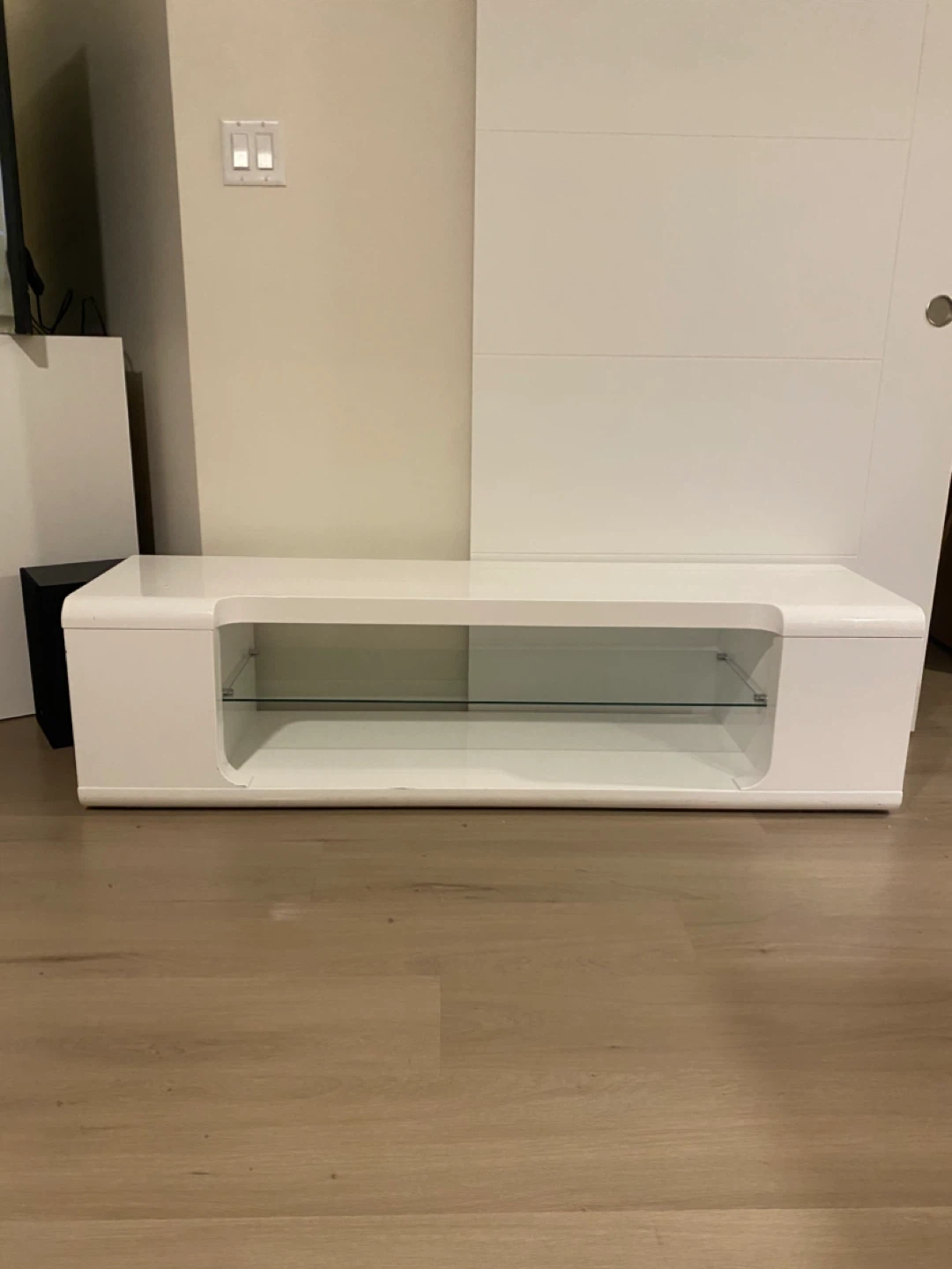 IKEA White TV Stand with Glass Shelf