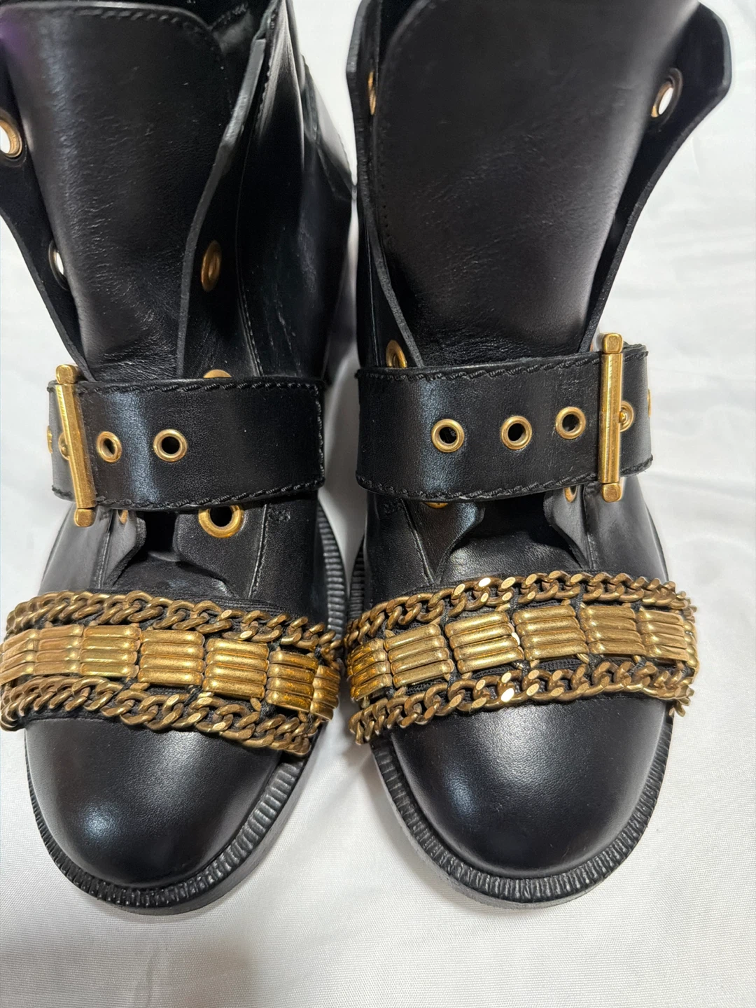 #37 Alexander McQueenBlack 37 Leather Chain Boots - Size 7
