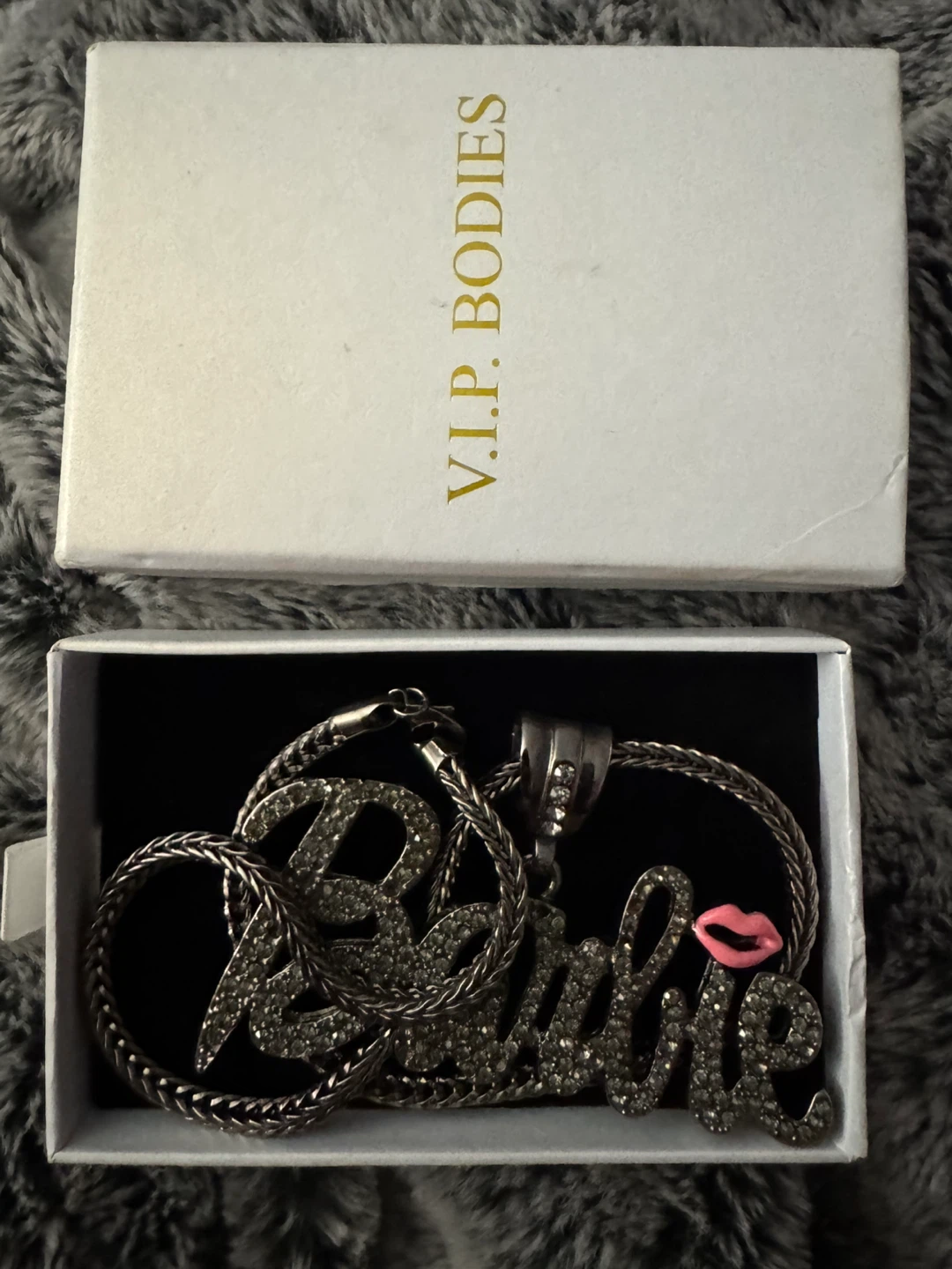 Barbie Rhinestone Pendant Necklace (Black Stainless Steel) - photo 5