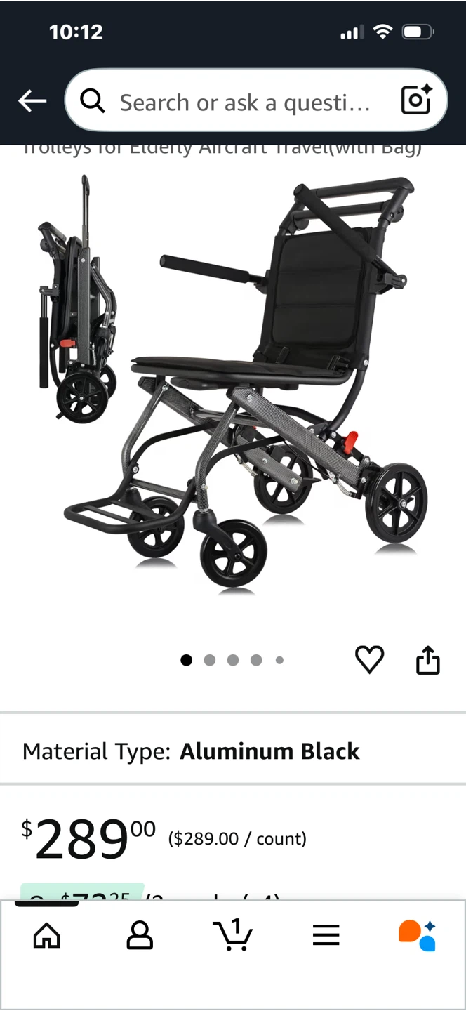 WISGING Ultra-Light Transport Wheelchair - Black
