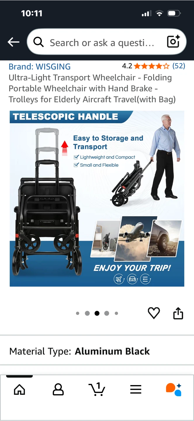 WISGING Ultra-Light Transport Wheelchair - Black - photo 2