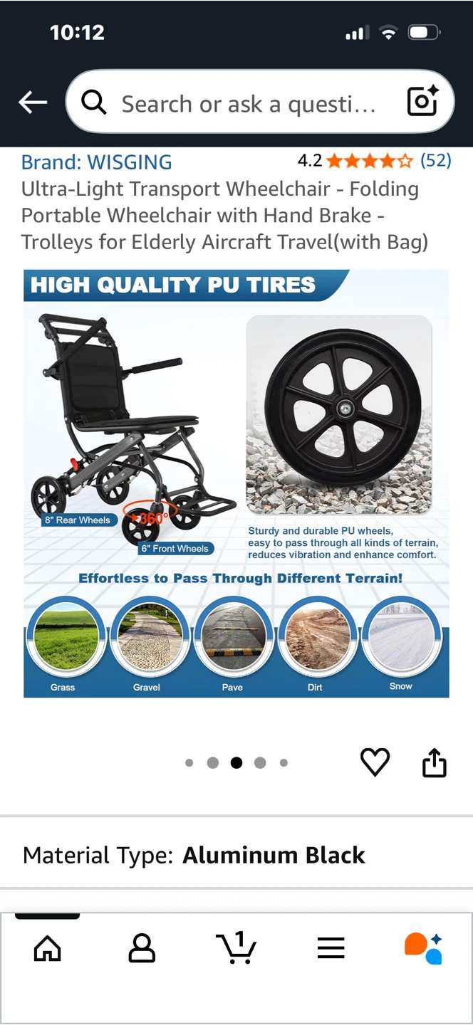 WISGING Ultra-Light Transport Wheelchair - Black - photo 5