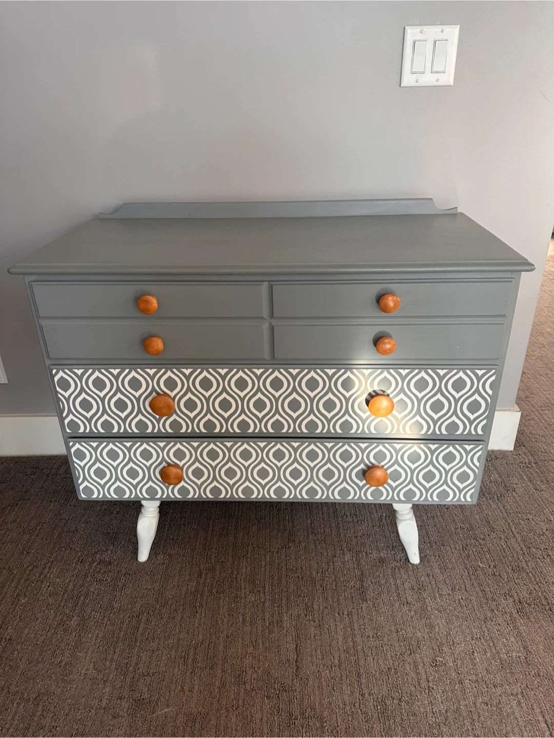 Grey Dresser with Patterned Drawer