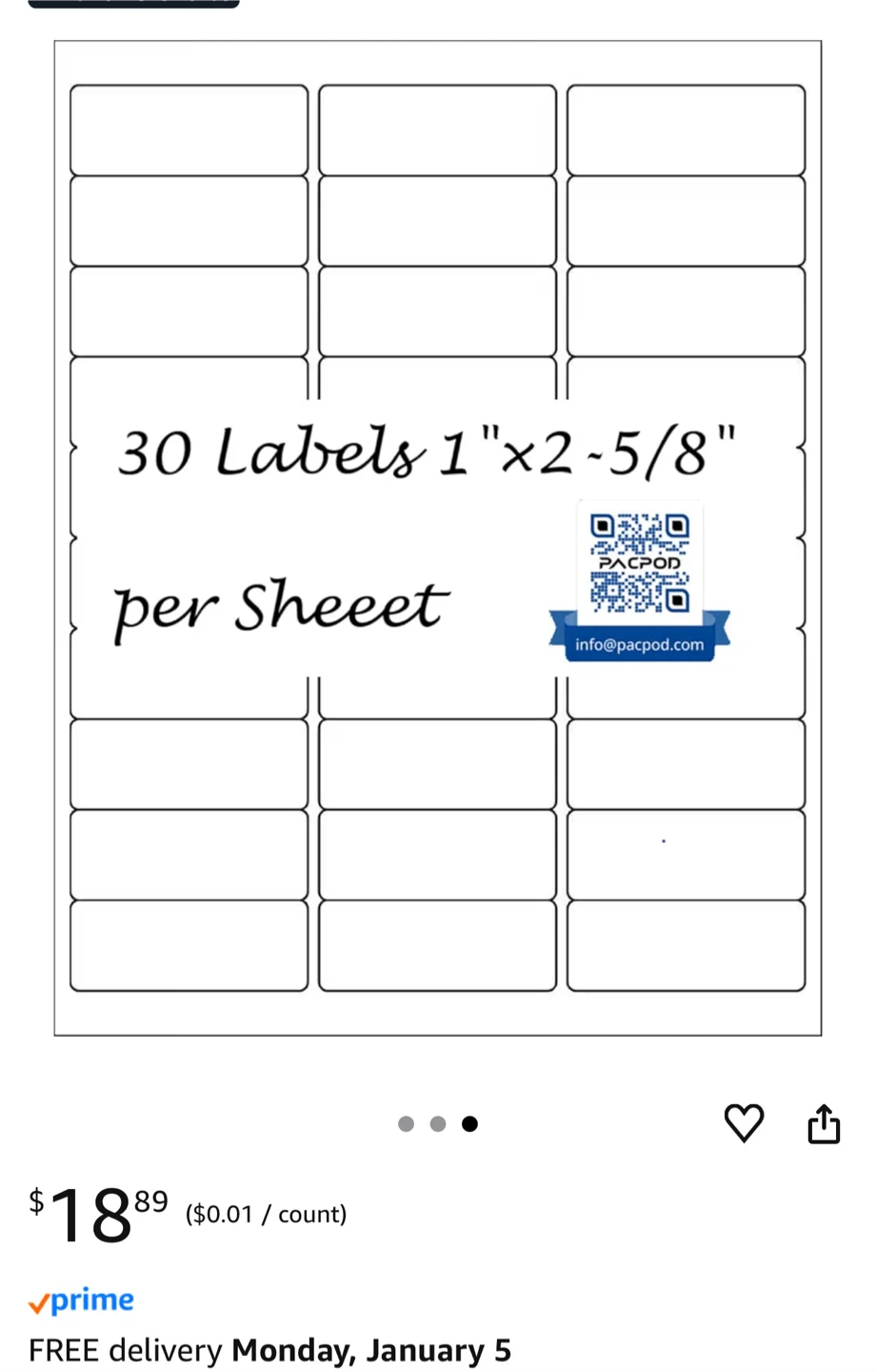 New Amazon FBA Labels 1"x2-5/8" 3000 labels