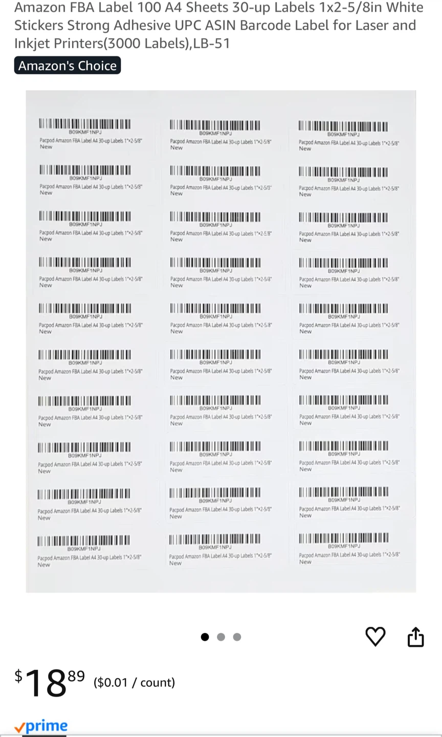 New Amazon FBA Labels 1"x2-5/8" 3000 labels - photo 3
