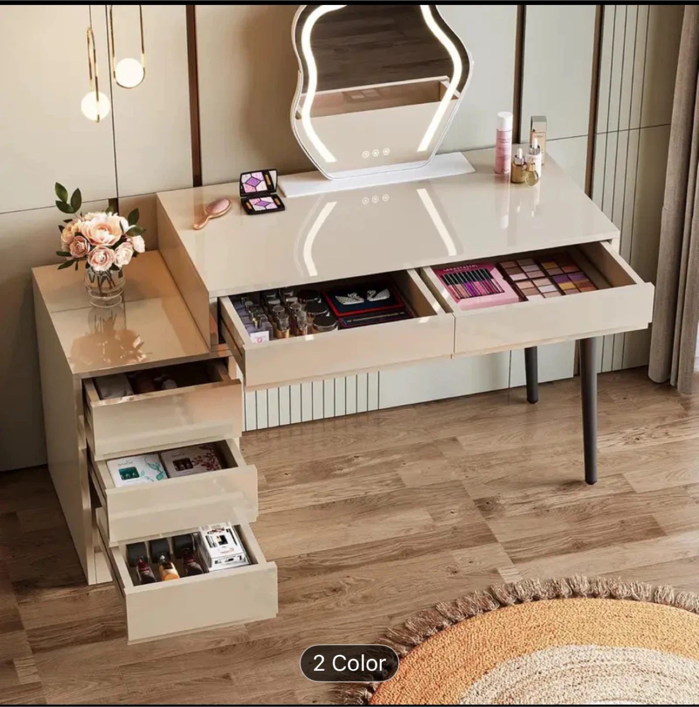 Beige Vanity Table with Mirror - photo 2