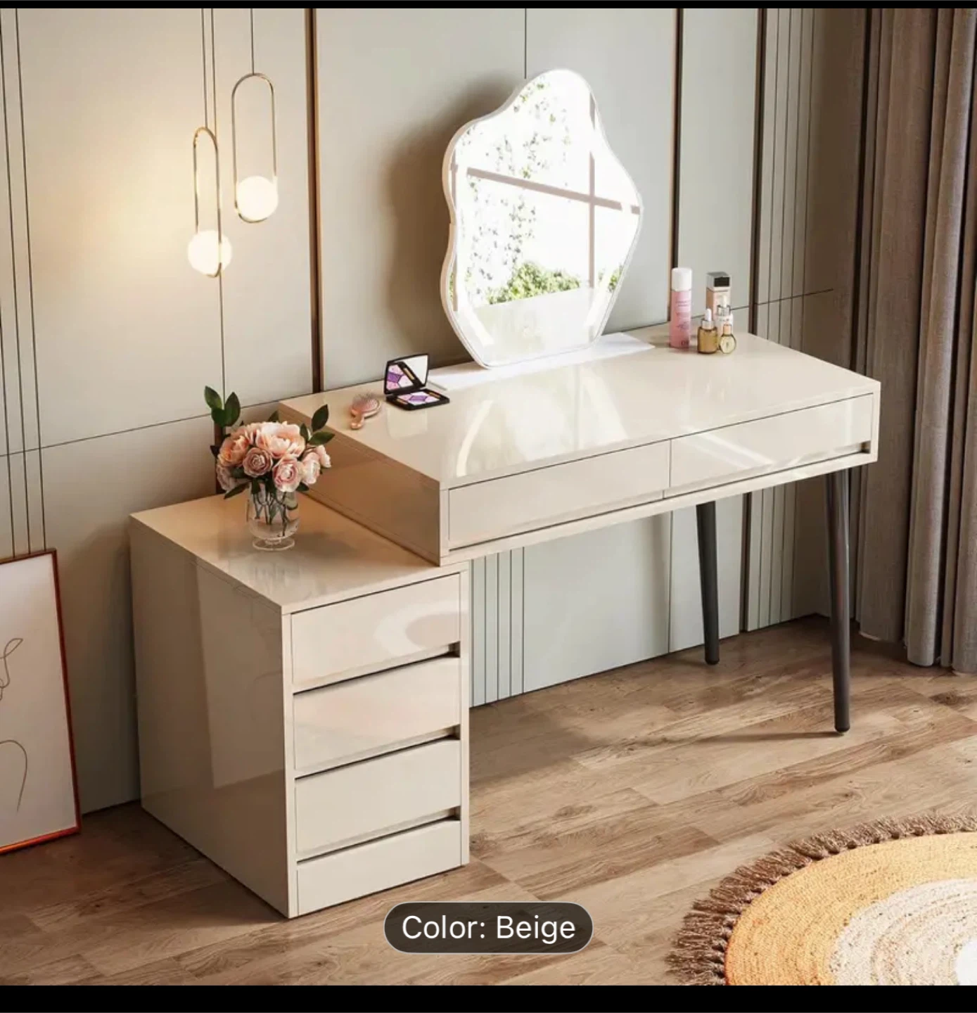 Beige Vanity Table with Mirror