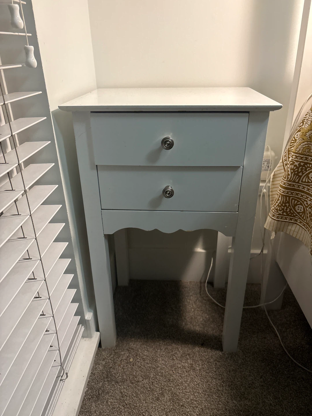 White Bedside Table with Two Drawers