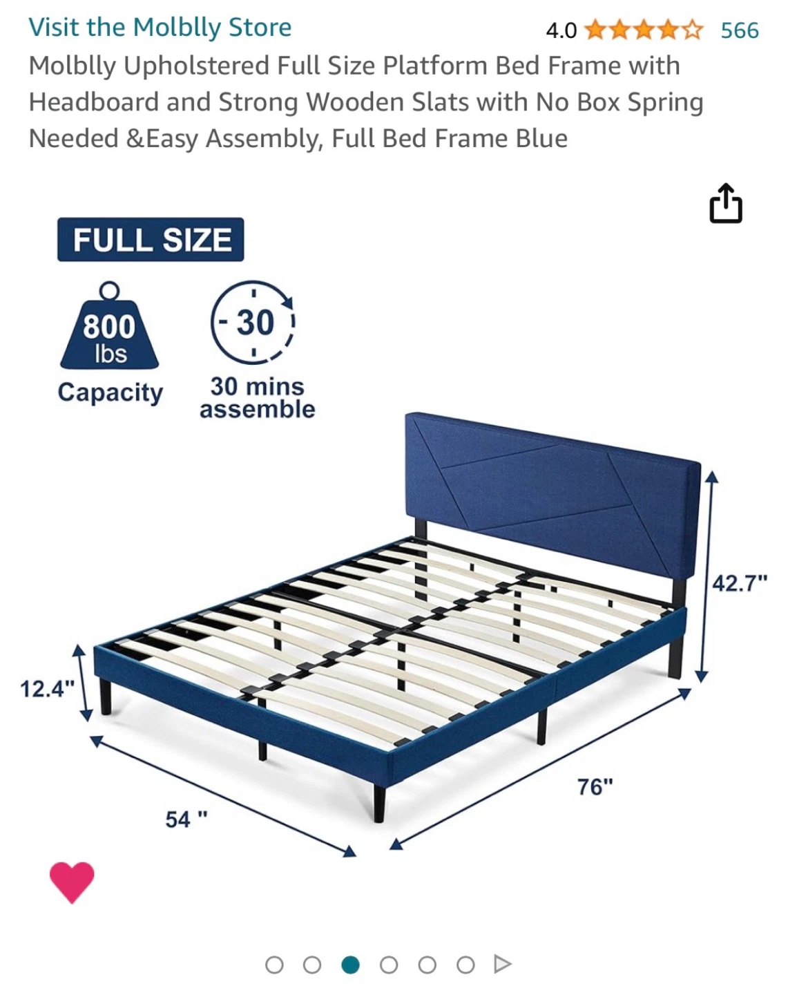 Blue Upholstered Bed Frame ONLY (full size)